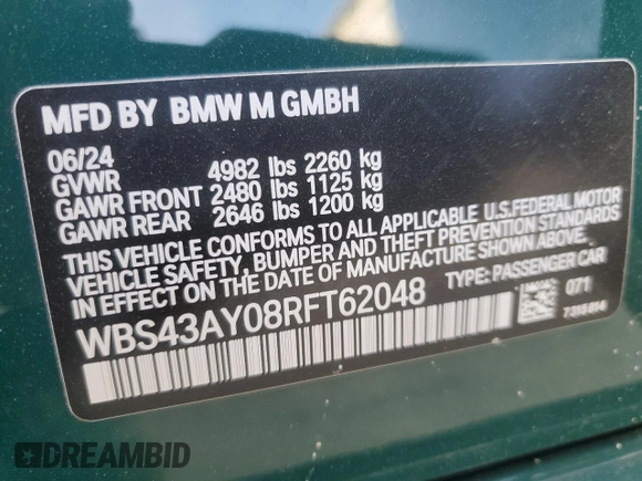 2024 BMW M3 Competition xDrive z VIN WBS43AY08RFT62048, wystawiony jako Copart lot #42980275 z przebiegiem Nie podano mil oraz Szkoda całkowita • Salvage title. Historia ofert i sprzedaży dostępna na DreamBid. Obrazek 12.