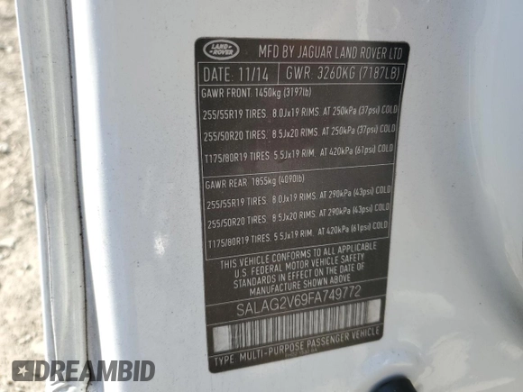 2015 Land Rover LR4 HSE z VIN SALAG2V69FA749772, wystawiony jako Copart lot #88805705 z przebiegiem 187 004 mil mil oraz Szkoda całkowita • Salvage title. Historia ofert i sprzedaży dostępna na DreamBid. Obrazek 15.
