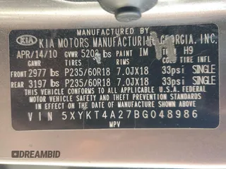 2011 Kia Sorento LX with VIN 5XYKT4A27BG048986, listed as a Copart auction lot 54908385 with 158,698 mi miles and Salvage Title. Bid and sale history available at DreamBid. Image 13.