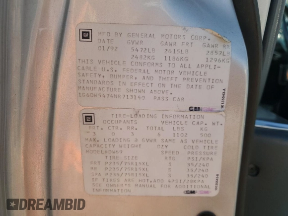 1992 Cadillac Brougham z VIN 1G6DW5474NR713140, wystawiony jako Copart lot #76990784 z przebiegiem 63 153 mil mil oraz Czysty tytuł • Clean title. Historia ofert i sprzedaży dostępna na DreamBid. Obrazek 12.