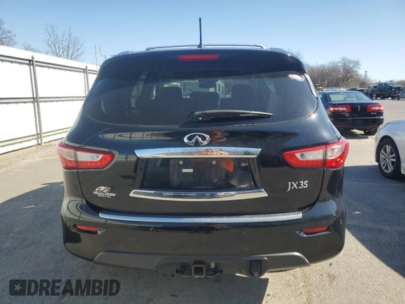 2013 Infiniti JX35 with VIN 5N1AL0MM0DC332268, listed as a Copart auction lot 48032795 with 150,219 mi miles and Salvage Title. Bid and sale history available at DreamBid. Image 6.