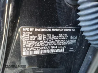 2017 BMW X3 xDrive35i with VIN 5UXWX7C59H0U41674, listed as a Copart auction lot 50732755 with Not Provided miles and Clean Title. Bid and sale history available at DreamBid. Image 13.