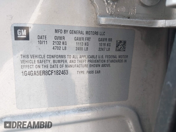 2012 Buick LaCrosse with VIN 1G4GA5ER8CF182463, listed as a IAAI auction lot 41858417 with 185,694 mi miles and . Bid and sale history available at DreamBid. Image 9.
