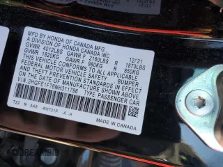 2022 Honda Civic Sedan EX with VIN 2HGFE1F76NH311796, listed as a Copart auction lot 47283495 with 60,867 mi miles and Salvage Title. Bid and sale history available at carsss.com. Image 12.