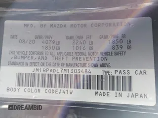2021 Mazda 3 Premium with VIN JM1BPADL7M1303484, listed as a IAAI auction lot 41666785 with 34,476 mi miles and . Bid and sale history available at DreamBid. Image 9.
