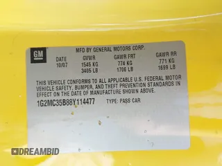 2008 Pontiac Solstice z VIN 1G2MC35B88Y114477, wystawiony jako IAAI lot #41918536 z przebiegiem 46 553 mil mil oraz . Historia ofert i sprzedaży dostępna na DreamBid. Obrazek 9.