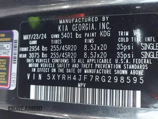 2024 Kia Sorento EX z VIN 5XYRH4JF7RG298595, wystawiony jako IAAI lot #42177922 z przebiegiem 11 963 mil mil oraz . Historia ofert i sprzedaży dostępna na DreamBid. Obrazek 9.