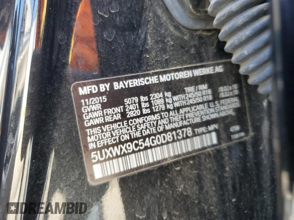 2016 BMW X3 xDrive28i z VIN 5UXWX9C54G0D81378, wystawiony jako Copart lot #54954125 z przebiegiem 83 478 mil mil oraz Szkoda całkowita • Salvage title. Historia ofert i sprzedaży dostępna na DreamBid. Obrazek 12.
