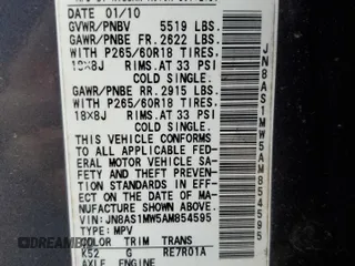 2010 Infiniti FX z VIN JN8AS1MW5AM854595, wystawiony jako Copart lot #43969035 z przebiegiem Nie podano mil oraz Szkoda całkowita • Salvage title. Historia ofert i sprzedaży dostępna na DreamBid. Obrazek 15.