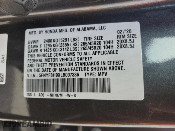 2020 Honda Passport Touring z VIN 5FNYF8H9XLB007336, wystawiony jako Copart lot #51012975 z przebiegiem 74 620 mil mil oraz Szkoda całkowita • Salvage title. Historia ofert i sprzedaży dostępna na DreamBid. Obrazek 13.