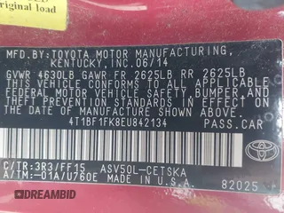 2014 Toyota Camry L with VIN 4T1BF1FK8EU842134, listed as a IAAI auction lot 41500515 with 147,156 mi miles. Bid and sale history available at carsss.com. Image 9.