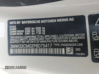2023 BMW 2 Series 230i xDrive with VIN 3MW33CM02P8D75417, listed as a Copart auction lot 43935135 with 0 mi miles and Salvage Title. Bid and sale history available at carsss.com. Image 14.