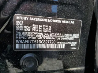 2013 BMW 5 Series 535i with VIN WBAFR7C51DC827720, listed as a Copart auction lot 50845785 with 64,287 mi miles and Clean Title. Bid and sale history available at DreamBid. Image 12.