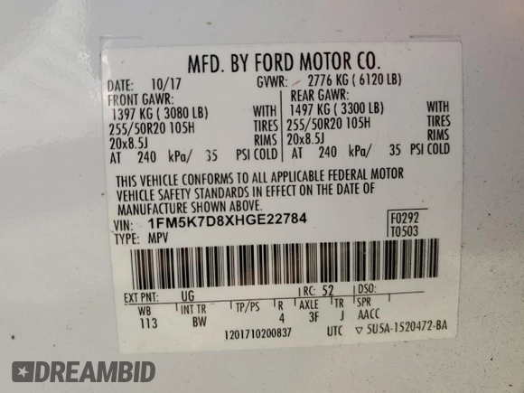 2017 Ford Explorer XLT with VIN 1FM5K7D8XHGE22784, listed as a Copart auction lot 83076714 with 98,852 mi miles and Salvage title. Bid and sale history available at DreamBid. Image 13.