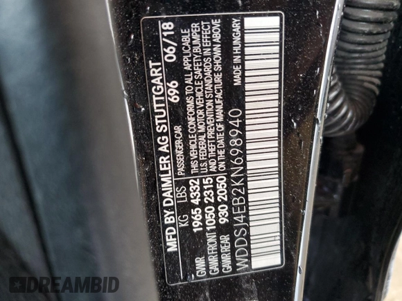 2019 Mercedes-Benz CLA 250 z VIN WDDSJ4EB2KN698940, wystawiony jako Copart lot #54747905 z przebiegiem 69 353 mil mil oraz Nie do naprawy • Non repairable. Historia ofert i sprzedaży dostępna na DreamBid. Obrazek 12.