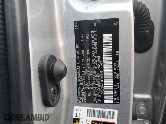2022 Toyota Highlander LE with VIN 5TDZZRAH3NS103925, listed as a Copart auction lot 56159635 with 52,997 mi miles and Salvage title. Bid and sale history available at DreamBid. Image 13.