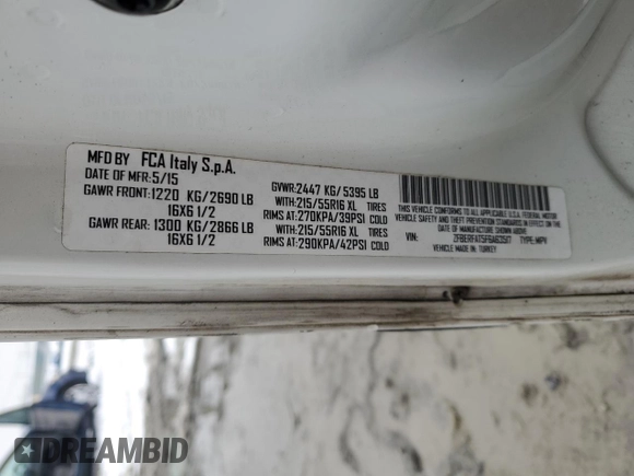 2015 Ram ProMaster City Cargo Tradesman with VIN ZFBERFAT5F6A63517, listed as a Copart auction lot 43895155 with 238,462 mi miles and Salvage Title. Bid and sale history available at carsss.com. Image 13.