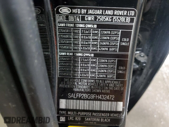 2015 Land Rover LR2 with VIN SALFP2BG9FH432472, listed as a Copart auction lot 79558044 with 64,213 mi miles and Salvage title. Bid and sale history available at DreamBid. Image 15.