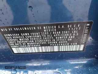 2018 Volkswagen Golf S z VIN 3VWH17AU9JM759994, wystawiony jako IAAI lot #41054231 z przebiegiem 42 651 mil mil oraz . Historia ofert i sprzedaży dostępna na DreamBid. Obrazek 9.
