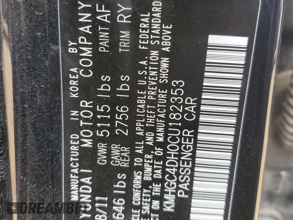 2012 Hyundai Genesis 5.0L R-Spec with VIN KMHGC4DH0CU182353, listed as a Copart auction lot 66056264 with 89,052 mi miles and Salvage Title. Bid and sale history available at carsss.com. Image 12.