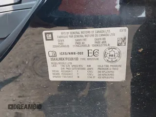 2015 GMC Terrain SLE with VIN 2GKALMEK7F6306100, listed as a IAAI auction lot 42442676 with 127,120 mi miles and . Bid and sale history available at DreamBid. Image 9.