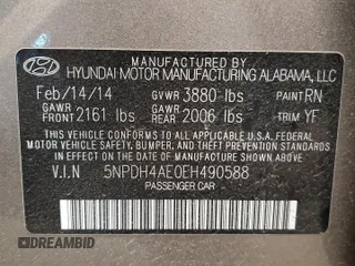 2014 Hyundai Elantra SE with VIN 5NPDH4AE0EH490588, listed as a Copart auction lot 54453295 with 120,211 mi miles and Clean Title. Bid and sale history available at DreamBid. Image 12.