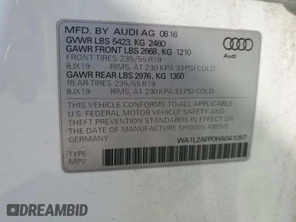 2017 Audi Q5 Premium Plus z VIN WA1L2AFP0HA041097, wystawiony jako Copart lot #58710085 z przebiegiem 115 407 mil mil oraz Szkoda całkowita • Salvage title. Historia ofert i sprzedaży dostępna na DreamBid. Obrazek 13.