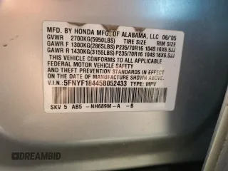 2005 Honda Pilot EX with VIN 5FNYF18445B052433, listed as a Copart auction lot 53130275 with 209,053 mi miles and Salvage Title. Bid and sale history available at carsss.com. Image 15.