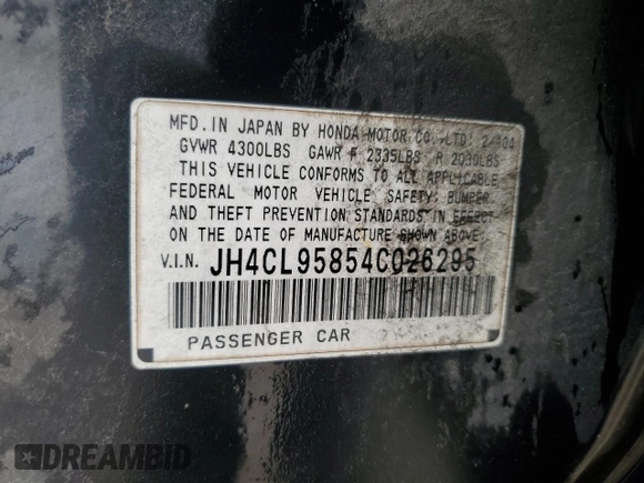 2004 Acura TSX with VIN JH4CL95854C026295, listed as a Copart auction lot 51118485 with 333,561 mi miles and Salvage title. Bid and sale history available at DreamBid. Image 13.