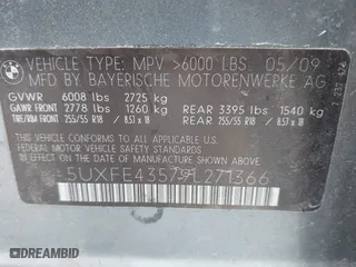 2009 BMW X5 30i with VIN 5UXFE43579L271366, listed as a IAAI auction lot 41831724 with 129,107 mi miles. Bid and sale history available at carsss.com. Image 9.