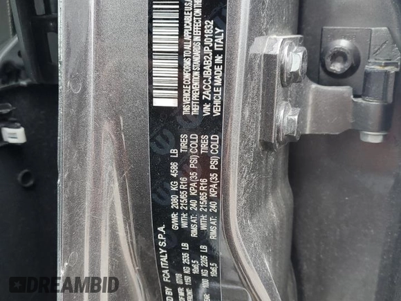 2018 Jeep Renegade Sport with VIN ZACCJBAB2JPJ01832, listed as a Copart auction lot 52208845 with 44,789 mi miles and Salvage Title. Bid and sale history available at DreamBid. Image 14.