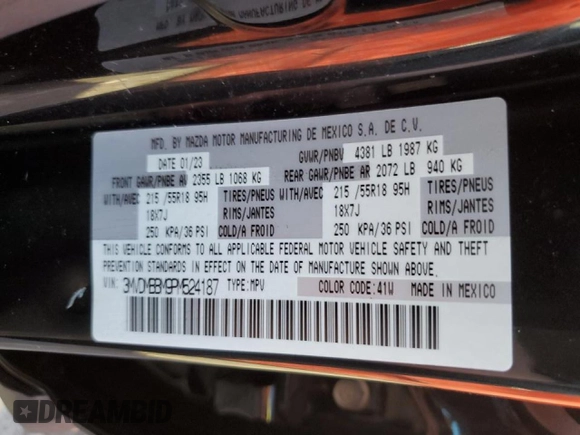 2023 Mazda CX-30 S Select with VIN 3MVDMBBM9PM524187, listed as a Copart auction lot 46709355 with 25,244 mi miles and Salvage Title. Bid and sale history available at DreamBid. Image 12.