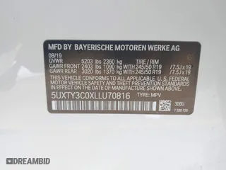 2020 BMW X3 sDrive30i with VIN 5UXTY3C0XLLU70816, listed as a IAAI auction lot 41774002 with 61,501 mi miles. Bid and sale history available at carsss.com. Image 9.
