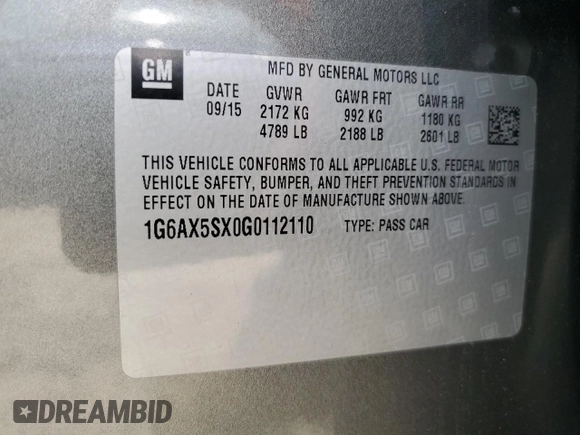 2016 Cadillac CTS Luxury Collection AWD with VIN 1G6AX5SX0G0112110, listed as a Copart auction lot 60739975 with 63,722 mi miles and Salvage title. Bid and sale history available at DreamBid. Image 12.