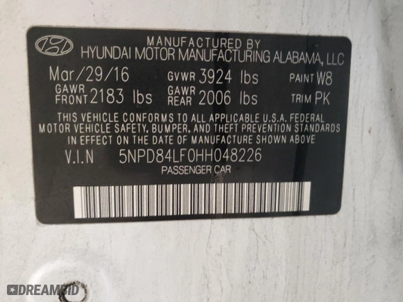 2017 Hyundai Elantra Limited with VIN 5NPD84LF0HH048226, listed as a Copart auction lot 87762485 with 58,098 mi miles and Salvage Title. Bid and sale history available at carsss.com. Image 12.