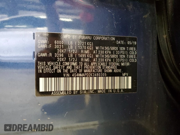 2019 Subaru Ascent Limited with VIN 4S4WMAPD2K3480309, listed as a Copart auction lot 64447515 with 167,174 mi miles and Clean title. Bid and sale history available at DreamBid. Image 13.