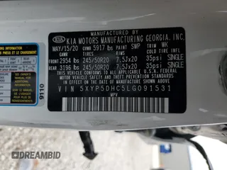 2020 Kia Telluride SX z VIN 5XYP5DHC5LG091531, wystawiony jako Copart lot #54584635 z przebiegiem 70 685 mil mil oraz Szkody całkowita. Historia ofert i sprzedaży dostępna na DreamBid. Obrazek 13.