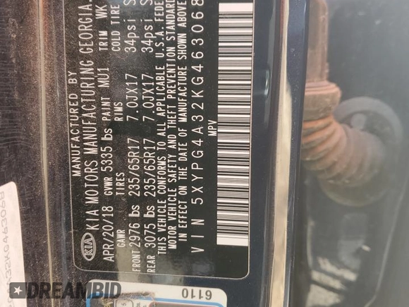 2019 Kia Sorento L z VIN 5XYPG4A32KG463068, wystawiony jako Copart lot #89367895 z przebiegiem Nie podano mil oraz Szkoda całkowita • Salvage title. Historia ofert i sprzedaży dostępna na DreamBid. Obrazek 13.