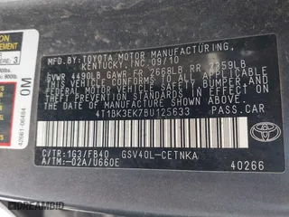 2011 Toyota Camry LE with VIN 4T1BK3EK7BU125633, listed as a IAAI auction lot 41837926 with 257,943 mi miles. Bid and sale history available at carsss.com. Image 9.