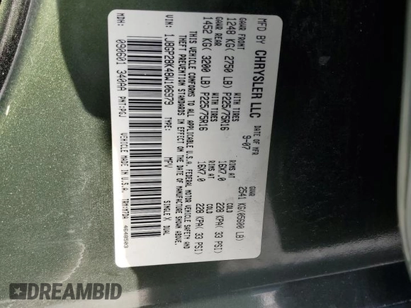2008 Jeep Liberty Sport with VIN 1J8GP28K48W106979, listed as a Copart auction lot 54400165 with 182,179 mi miles and Non Repairable. Bid and sale history available at DreamBid. Image 14.