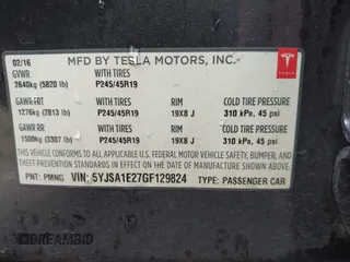 2016 Tesla Model S 90D with VIN 5YJSA1E27GF129824, listed as a IAAI auction lot 42058080 with 113,171 mi miles and . Bid and sale history available at DreamBid. Image 9.