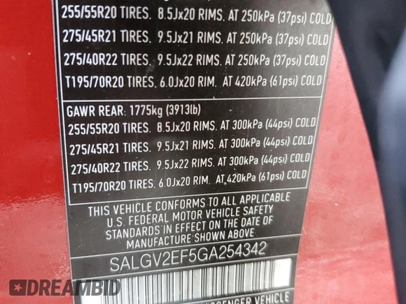 2016 Land Rover Range Rover Autobiography z VIN SALGV2EF5GA254342, wystawiony jako Copart lot #53137715 z przebiegiem 122 075 mil mil oraz Czysty tytuł • Clean title. Historia ofert i sprzedaży dostępna na DreamBid. Obrazek 14.