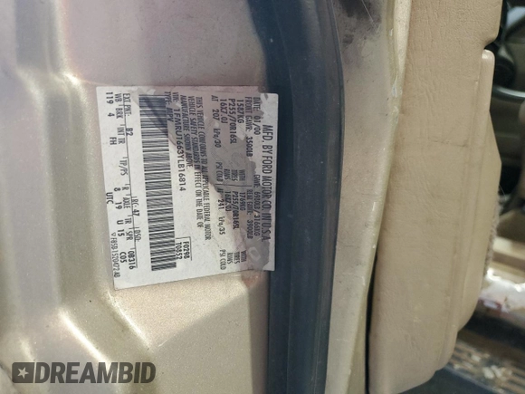 2000 Ford Expedition XLT with VIN 1FMRU1663YLB16814, listed as a Copart auction lot 66092885 with Not provided miles and Clean title. Bid and sale history available at DreamBid. Image 13.