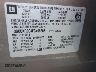 2015 Chevrolet Silverado 1500 LT with VIN 3GCUKREC4FG496203, listed as a Copart auction lot 46686965 with Not Provided miles and Salvage Title. Bid and sale history available at DreamBid. Image 12.