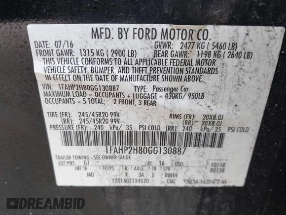 2016 Ford Taurus SEL z VIN 1FAHP2H80GG130887, wystawiony jako IAAI lot #41911575 z przebiegiem 138 469 mil mil oraz . Historia ofert i sprzedaży dostępna na DreamBid. Obrazek 9.