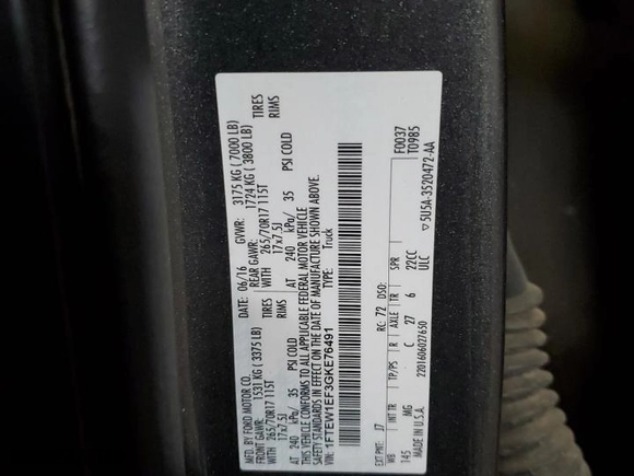 2016 Ford F-150 XLT with VIN 1FTEW1EF3GKE76491, listed as a Copart auction lot 45911015 with 116,881 mi miles and Salvage Title. Bid and sale history available at carsss.com. Image 14.