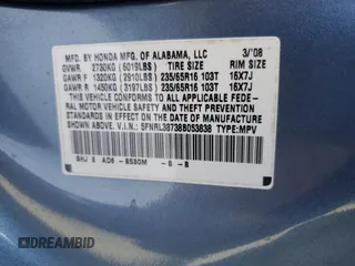 2008 Honda Odyssey EX-L with VIN 5FNRL38738B053838, listed as a Copart auction lot 47060665 with 142,145 mi miles and Salvage Title. Bid and sale history available at carsss.com. Image 13.