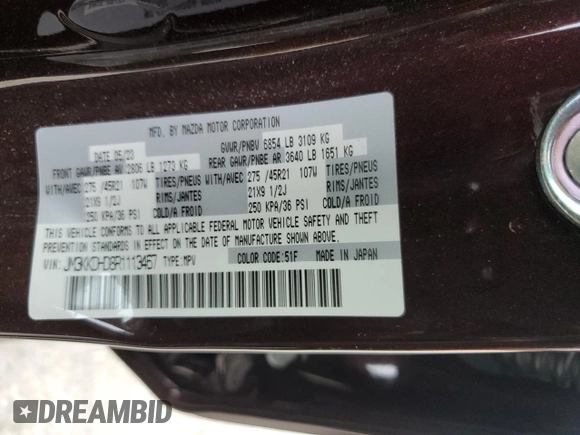 2024 Mazda CX-90 Premium z VIN JM3KKDHD8R1113467, wystawiony jako Copart lot #59140195 z przebiegiem 10 267 mil mil oraz Szkody całkowita. Historia ofert i sprzedaży dostępna na DreamBid. Obrazek 13.