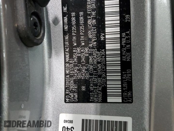2023 Toyota Sienna Platinum with VIN 5TDESKFCXPS084364, listed as a Copart auction lot 85264314 with 19,158 mi miles and Salvage Title. Bid and sale history available at DreamBid. Image 14.