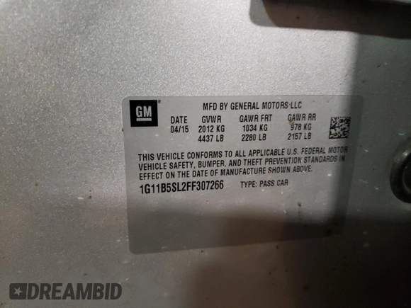2015 Chevrolet Malibu LS with VIN 1G11B5SL2FF307266, listed as a Copart auction lot 76183023 with 128,694 mi miles and Clean Title. Bid and sale history available at DreamBid. Image 12.